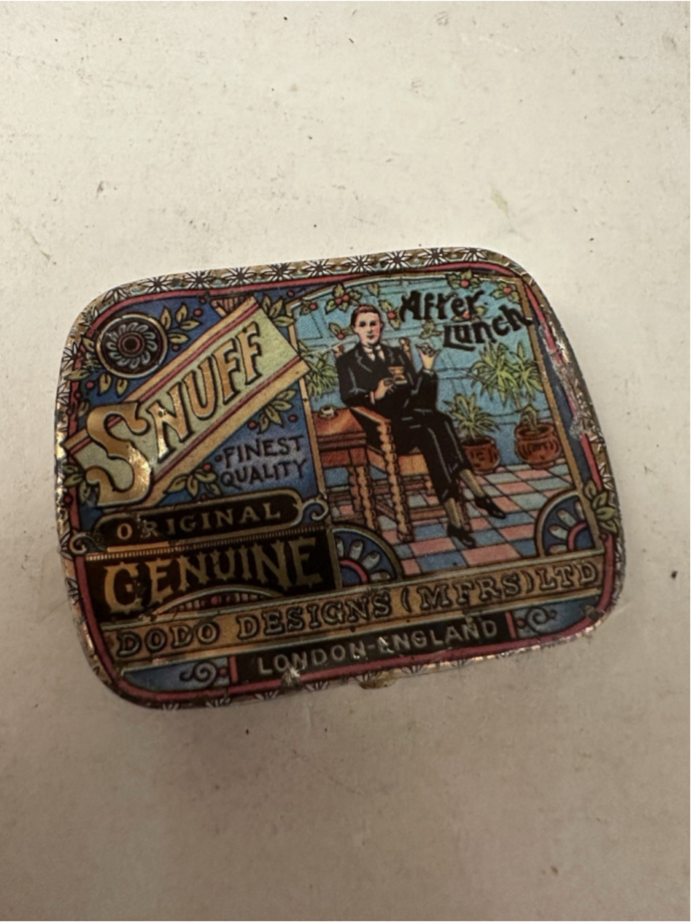 Vintage Litho Pocket Snuff Tin After Lunch Genuine Finest Quality London England
